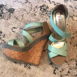 Teal Platform Wedge Shoes